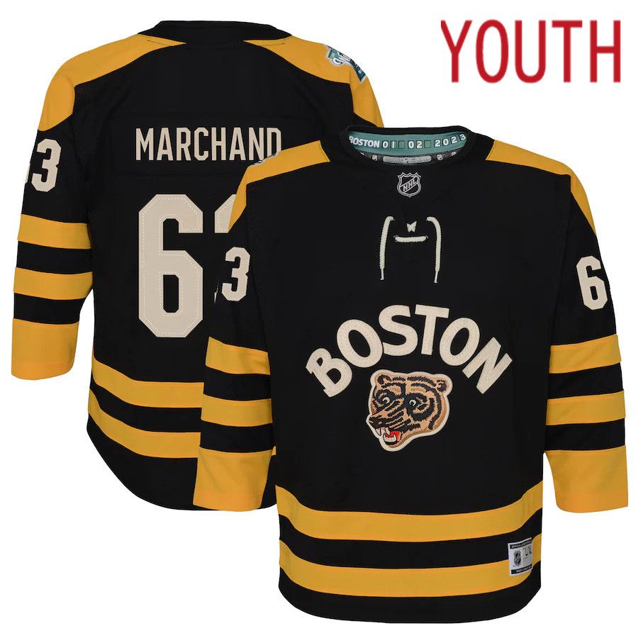 Youth Boston Bruins #63 Brad Marchand Black 2023 Winter Classic Premier Player NHL Jersey